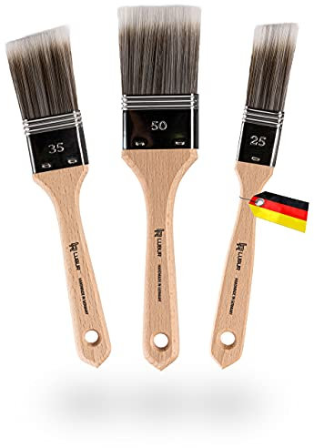 Lubur® Premium Pinselset - Made in Germany - 3X Handgefertigte Malerpinsel aus Synthetikhaar - Flachpinsel ohne Borstenverlust - Lasurpinsel inkl. Aufbewahrungsbox - 100% Veganer Lackierpinsel