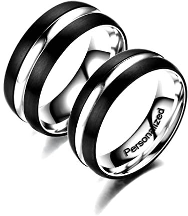 Ihanskio Personalisierbarer Ring für Paare mit blauem Streifenmuster im Inneren, kann Verlobungsringe zur Hochzeit graviert werden, Titan-Edelstahl, Zirkonia