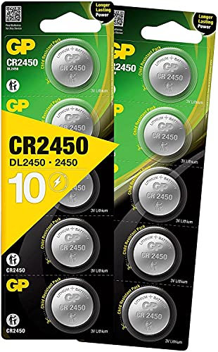 GP CR2450 3V - Pack de 10 Pilas CR 2450 de Litio botón | Litio Puro, Mayor Rendimiento y duración | Sin Mercurio | Pack Compuesto por 1 blíster de 5 Pilas CR2450 / DL2450 envasadas Individualmente