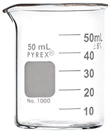 PYREX Griffin Borosilicate Glass Beaker - Low Form Graduated Measuring Beaker with Spout– Premium Scientific Glassware for Laboratories, Classrooms or Home Use- PYREX Chemistry Glassware, 50mL, 12 P/k