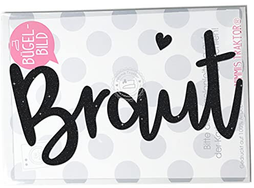 GLITZER Bügelbild Braut JGA 16 cm Aufbügler Applikationen Bügelsticker für Stoffe Textilien zum Aufbügeln, Farbe:Glitzer schwarz