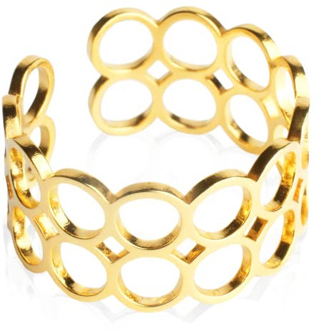 Offener Statement Ring Damen • Chunky Cuff Ring gold • Edelstahl Schmuck mit geometrischem Design • verstellbar ab Größe 60 (Ø 19 mm)