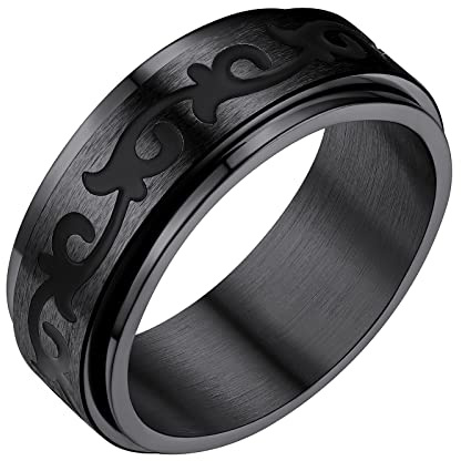 FindChic Nudos Trisquel Spinner Anillo Anti Estres Sortija de Acero Inoxi para Mujeres Hombres Anillo Dos Capas, Negro Tamano 22 (62.1mm)