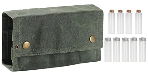 Perfeclan Gewürzglas mit Canvas-Tasche Glas 9 Stück Tragbare versiegelte Menage Lagerung Sichtbare Getrennte Löcher Platzsparend für Picknick Reisen BBQ Indoor - Armeegrün