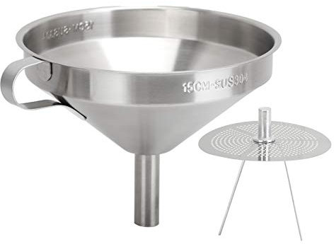 Embudo metálico para aceite, pequeño embudo para alimentos de acero inoxidable, embudos para alimentos de cocina con filtro para transferir ingredientes líquidos secos(L)