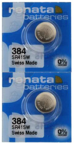 Renata 384 SR41SW Batteries - 1.55V Silver Oxide 384 Watch Battery (2 Count)