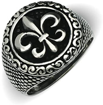 Bague pour homme en argent sterling 925 avec fleur de lys oxydé noir et blanc, taille unique, Métal Argent Argent sterling, Aucune pierre précieuse