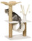 PawHut Árbol Rascador para Gatos Mediano Altura 91 cm Torre para Gatos con Cama Forma de Flor Plataforma Postes Rascadores Túnel y Bolas Colgantes 56x40x91 cm Blanco y Marrón