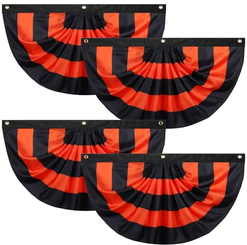 Newwiee Halloween-Flagge, Wimpelkette, halber Fächer, zum Aufhängen, plissiert, Banner mit 3 Ösen, für Halloween, Innen- und Außenbereich, Haus, Urlaub, Hof, Dekoration, Party-Requisiten, Schwarz