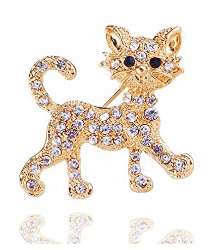 Yienate Vintage-Kristall-Katzen-Brosche süßes Kätzchen Strass Tier Halsband Weihnachten Brustnadel Glück Gold Kleidung Anstecknadel Neuheit Brosche Schmuck Geschenke für Männer und Frauen
