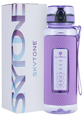 SKYTONE® Bouteille d'eau de sport anti-fuite et sans BPA en plastique Tritan réutilisable, cadeau idéal pour voyage, gym, fitness, course à pied, école avec poignée en silicone (violet)