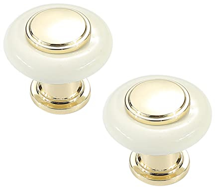 2 Stücke Schrankgriffe Zinklegierung Türgriffe Keramik Möbelgriffe Schubladen europäischer Stil Türdrücker Möbelknöpfe Türklinken Zieht Griffe für Schränke,Weiß+Gold (single hole)