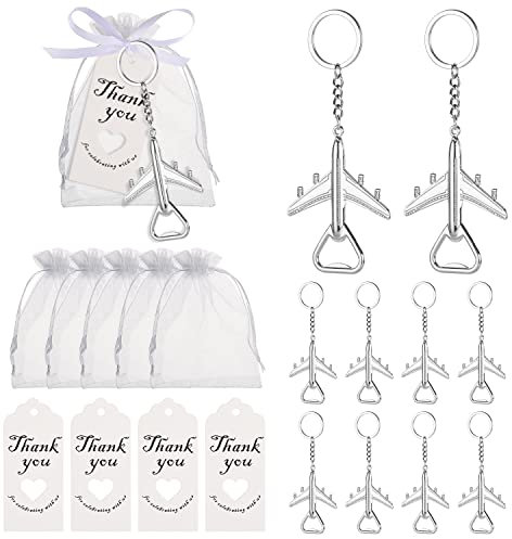 Winocbxt 50PCS Airplane Bottle Opener Keychains for Wedding or Bridla Shower Favors, Gifts, Souvenirs to Guests (Silver)