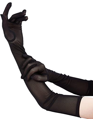 NICENEEDED 1 Paar Superlange Schwarze Tüll-Handschuhe, Halbtransparente, Dehnbare Spitzenhandschuhe, Opern-Abend-Party-Fingerhandschuhe Für Frauen-Mädchen-Kostüm-Dekoration Halloween