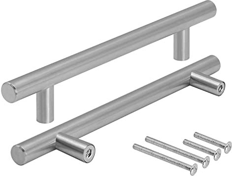 Stahlia 5 Stück Möbelgriffe echt Edelstahl gebürstet Lochabstand 64mm Ø 12mm Schrankgriffe Wohnzimmer Möbel Bad Möbel Küchengriffe Schränke Schubladengriffe Relinggriff Inkl. Schrauben