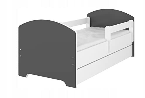 BABY BOO Kinderbett Jugendbett mit Lattenrost und Matratze, eine Unterbett-Schublade mit Rollen, Rausfallschutz Kinderbetten für Mädchen und Junge (Anthrazit, 140x70 cm)
