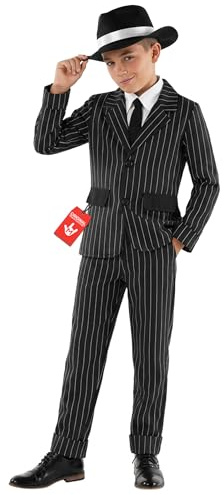 Fun Shack Gangster Kostüm Jungen, 20er Jahre Halloween Kostüm Jungen | Jacke, Hemd, Hose & Hut, Schwarzes 20er-Jahre-Design, Zum Überziehen, Perfekt für Halloween, Ideal für Rollenspiele