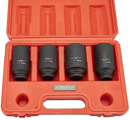 XRMXF 4tlg 1/2'' Kraft-Schlagschrauber-Nüsse Set, 30 32 34 36mm CR-MO Sechskant Nuss Steckschlüssel Schlagnuss-Satz