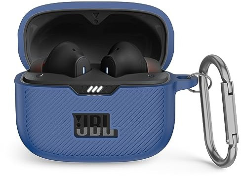 MOWYEOK Silikon Hülle kompatibel mit JBL Tune 230NC TWS, Tragbare Kratz und stoßfeste Silikonhülle, Front LED sichtbar, für JBL Tune 230NC Gehäusezubehör, mit Karabiner - Blau