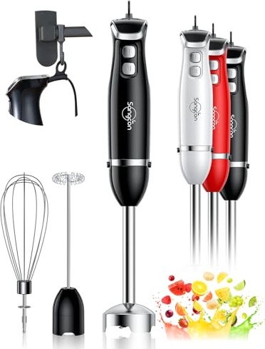 Sangcon Dipping Blender Handheld 3 in 1 Hand Blender Electrical, 400W Handheld Blender, Whisk Stainless Steel Blade Stick Blender, Milk Frother Attachments - Black
