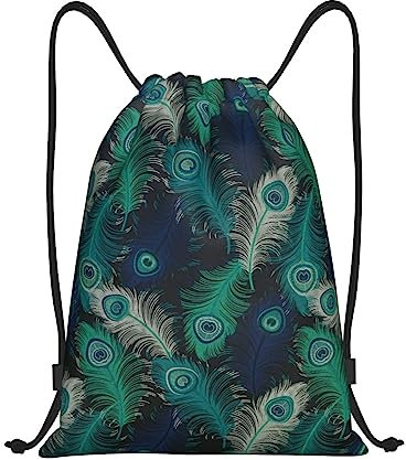 OrcoW Frischer Pfau Bedruckter Kordelzug Tasche Sport Rucksack Personalisiert Wasserdicht Turnbeutel Schwimmbeutel Kordelzug Rucksack für Schule Reise Strand, Schwarz , S