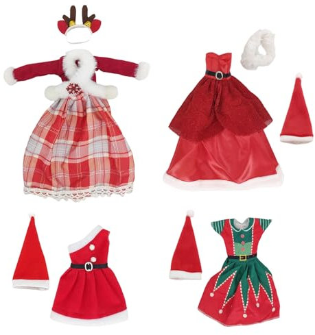 Toclsixz 4 Stück Weihnachten Kleidung für 30 cm Puppen zubehör,enthält Lange Kleider, Hüte, Schuhe (Weihnachten Kleidung)