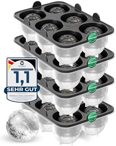 Neighbour's Friend Patentierte Eiskugelform 4er Pack - Große Eiswürfelform rund Platinsilikon für Cocktails, Whisky & Longdrinks - 24x Eiswürfel rund spülmaschinengeeignet - XXL Eiswürfel
