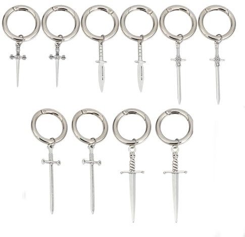 GOMAKERER 12 Pcs 6 Styles Alloy Shoe Charms, Tibetan Style Shoe Decoration Pendant Dagger Shape Shoe Charm with Spring O Ring for Boots Shoe Decor Birthday Gift