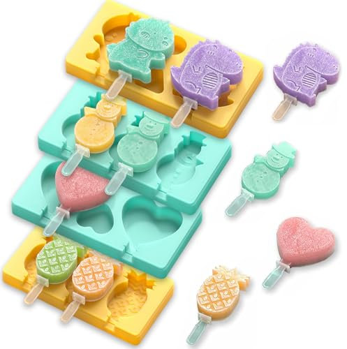 Veszoen Moules à Glace Silicone 4 Pièces Moule à glace Réutilisables pour Bébé sans BPA Mini Moule à Glace DIY en Silicone with Plastic Sticks pour Popsicles, Crèmes Glacées, Sorbets Nourriture