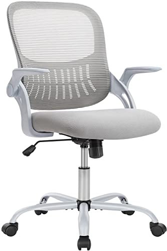 SMUG Chaise de bureau d'ordinateur ergonomique à dossier moyen en maille pivotante avec roulettes, soutien lombaire confortable, accoudoirs rabattables confortables pour la maison, la chambre, les