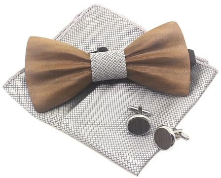 Cyriacus Holzfliege Set Herren Holzfliegenset Fliege aus Holz,für Hochzeit Aufführungen Abschlussball Geschenk argentato