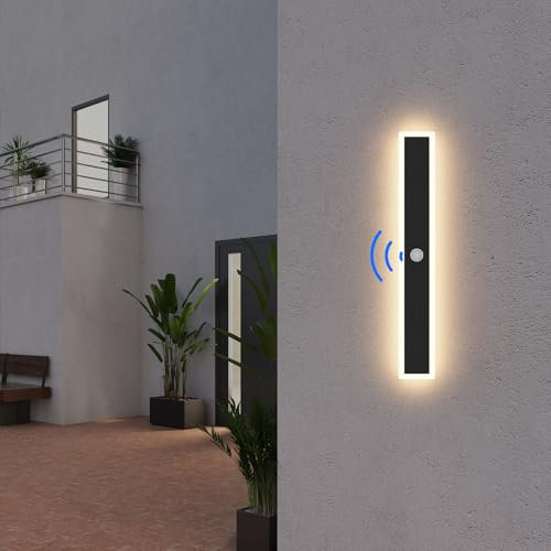 Klighten LED Lange Wandleuchte Außen/Innen Wandlampe, Außenwandleuchte mit Bewegungsmelder 60CM/20W, IP65 Außenleuchte Eisen+Acryl, Außenlampe für Villa/Terasse, Warmweiß 3000K, Schwarz