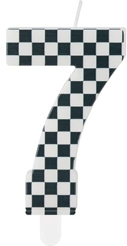Racing Cars Birthday Candles with Black & White Stripes, Number 7 Cake Topper, Themed Party Decorations for Girls & Boys 7th Birthday