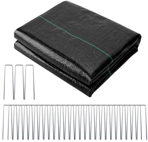 Toile de Paillage 2x25M, 50㎡ Geotextile Anti Repousse 90g/m² Géotextile, Bache Anti Mauvaise Herbe, Bâche Résiste Rayons UV, Toile Anti Mauvaises Herbes / Bache de Paillage pour Aménagement Paysager