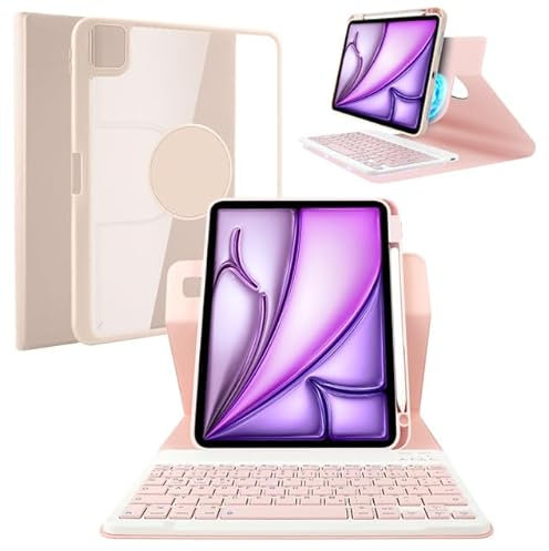 LAMA 360° drehbare Tastaturhülle Kompatibel mit iPad Air 11 Zoll (M2) 2024/iPad Pro 11'' (4./3./2./1. Generation)/10,9'' Air 5./4.Gen Hülle mit Tastatur, abnehmbare Tastaturhülle (QWERTZ, Rosa)