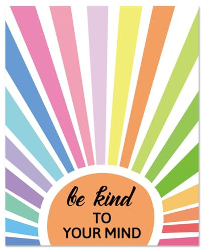 arricraft 1 Teiliges Poster Zur Psychischen Gesundheit Drucke Mit Dem Motto „Be Kind To Your Mind“ Dekoration Für Therapiebüro Boho Stil Regenbogen Sonne Wandkunst Ungerahmt Papier