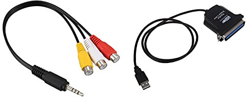 Goorvoucs 2PC USB to Parallel 36 Pin Centronics Printer Adapter Cable with 3.5mm Male Plug to 3 Female Audio Video AV Cable