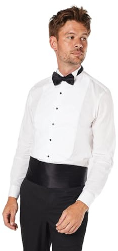 Burton White Wing Collar Bib Front Slim Fit Long Sleeve Dress Shirt, 16.5 in, white