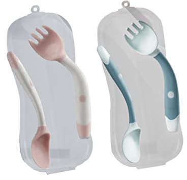 ANDRESLAD Ensemble de cuillères et fourchettes pliables à 360° pour tout-petits ustensiles pour tout-petits spatule souple pour kit de vaisselle à manche antidérapant
