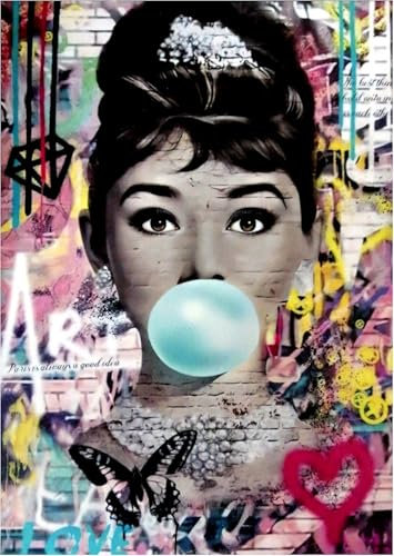 KUSTOM ART Dekoratives Wandposter Hollywood berühmte Schauspieler Serie Audrey Hepburn, Kunstdruck auf beschichtetem Papier, 40 x 30 cm, ohne Rahmen