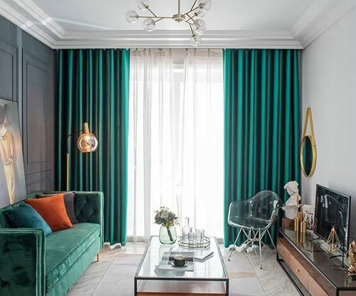 Dsnyu Vorhänge Grün, Scheibengardinen Wohnzimmer Modern Volltonfarbe Polyester Curtain Dekorativ für Fenster 2er Set 132x274cm BxH