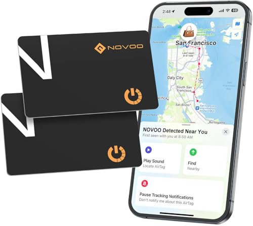 NOVOO Air Tag Card Wallet Tracker Thin 1.6mm, 6 Anni Durata Della Batteria, IP68 Impermeabile, Smart Tag Compatibile con Apple Dov'è(solo iOS), Wallet Tracker per Borsa, Bagaglio, Passaporto, 2 Pezzo