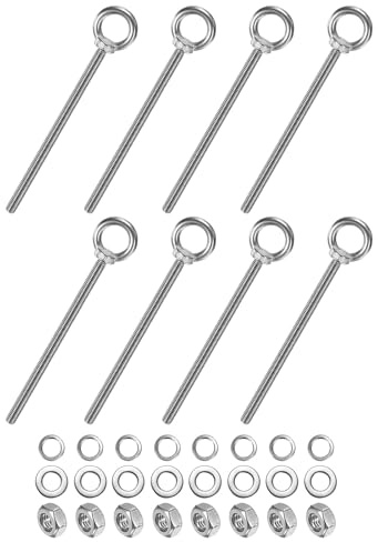 M METERXITY 8-Sets Stainless Eyebolt M10x198mm Shoulder Lifting Eye Bolt | With Nuts Washers Male Screw Thread Ring Shoulder Eye Bolts, Length 7.8 Inch, for Suspending, Fastening
