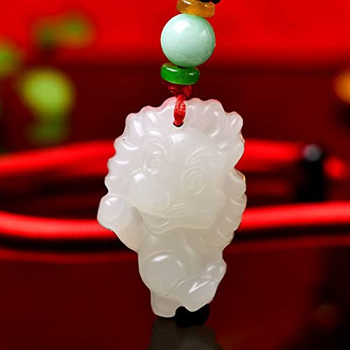 Pendentif en Jade du Zodiaque Chinois, amulette, Bijoux de Charme, Blanc, Naturel, Mode Chinoise, Cadeaux pour Hommes, Collier sculpté pour Femmes, jadéite (Gem Color : Pig)