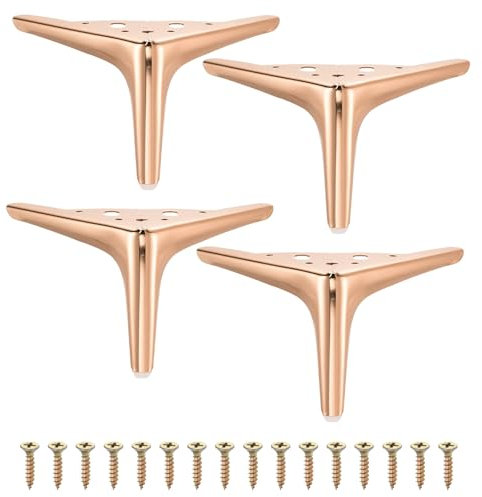 sourcing map 4Pcs Metal Furniture Legs, 4.72 Inch Triangular Heavy Duty Furniture Feet DIY Replacement Dresser Legs for Bed, Table, Cabinet, Sofa Chair(Rose Gold)