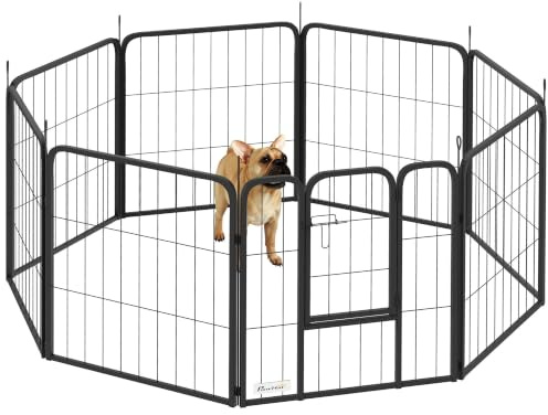 PawHut Dog Pen Steel Dog Playpen for Small Breeds 60cm Tall Black | 8 Panel Puppy Pen