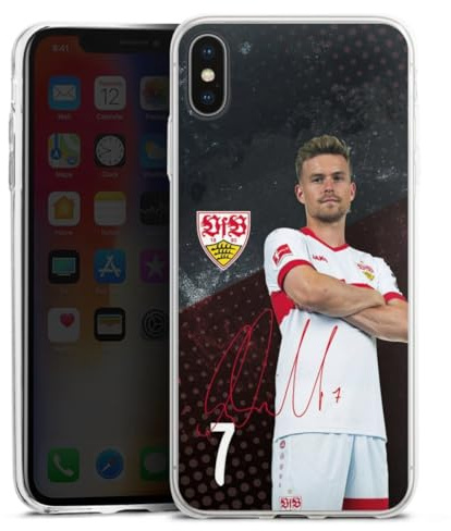Slim Case kompatibel mit Apple iPhone XS Max Silikon Handyhülle transparent Hülle extra dünn VfB Stuttgart Maximilian Mittelstädt Offizielles Lizenzprodukt