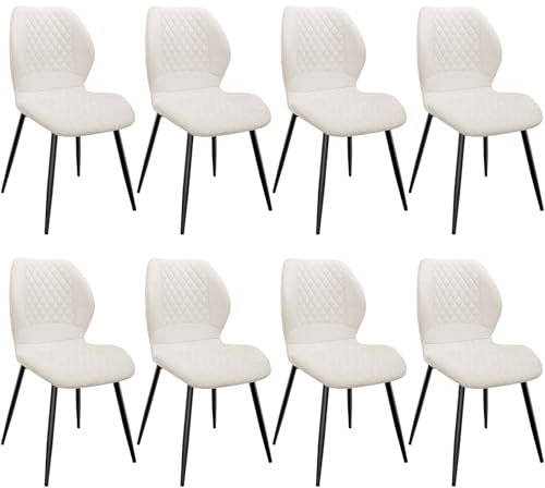 FRUOGO Esszimmerstühle 8er Set,Esszimmerstühle Modern,Küchenstuhl,mit Leinen Schwamm Kissen, Metallbeine und Diamant-Muster Gepolstert-Beige.