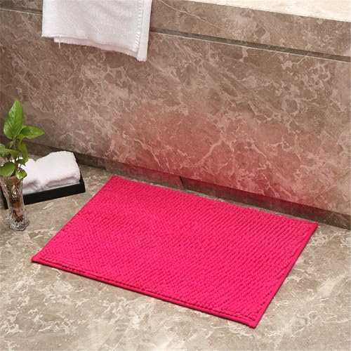 Surwin Tapis de Bain Antidérapant Chenille Tapis Salle de Bain Absorbant en Microfibre Chenille Doux et Confortable Lavable pour Baignoire, Douche, Cuisine, Coloré (Rose,50x80cm)