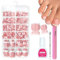 French Fake Toe Nails Set,120PCS Short Square French False Toenails Kit,White french Tip Pink Stick On Toenails,Glossy Full Cover Acrylic False Toe Nails For Women Girls Nail Art DIY Gift